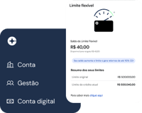 Tela inicial da plataforma Clara com menu lateral mostrando as seções Conta, Gestão e Conta digital.