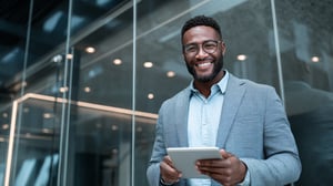 Uma pessoa profissional em um escritório moderno, sorrindo enquanto olha para um painel financeiro limpo em um notebook, estilo corporativo minimalista, iluminação brilhante, realista.-f55d-41c7-a1f1-c001203901c6_1